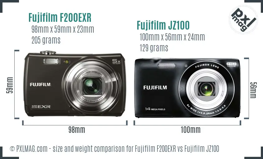 Fujifilm F200EXR vs Fujifilm JZ100 size comparison