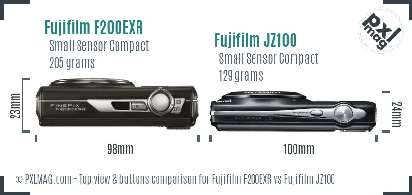 Fujifilm F200EXR vs Fujifilm JZ100 top view buttons comparison