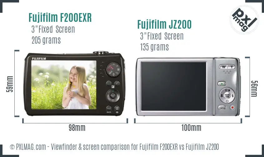 Fujifilm F200EXR vs Fujifilm JZ200 Screen and Viewfinder comparison