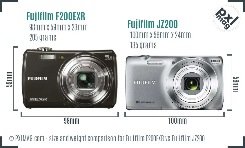 Fujifilm F200EXR vs Fujifilm JZ200 size comparison