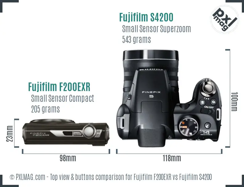 Fujifilm F200EXR vs Fujifilm S4200 top view buttons comparison