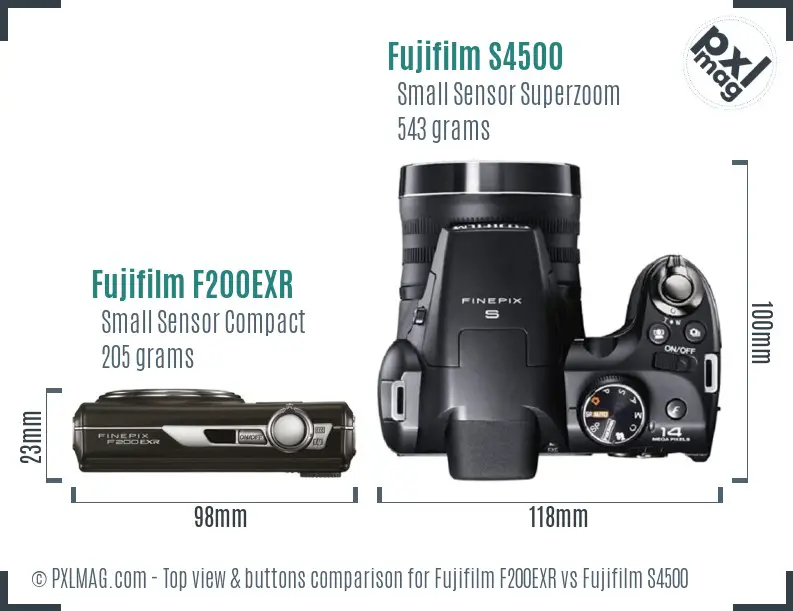 Fujifilm F200EXR vs Fujifilm S4500 top view buttons comparison