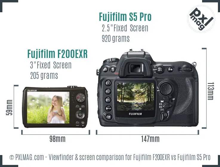 Fujifilm F200EXR vs Fujifilm S5 Pro Screen and Viewfinder comparison Fujifilm F200EXR vs Fujifilm S5 Pro Screen and Viewfinder comparison