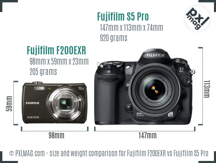 Fujifilm F200EXR vs Fujifilm S5 Pro size comparison Fujifilm F200EXR vs Fujifilm S5 Pro size comparison