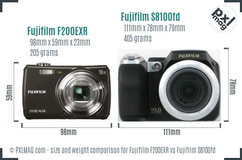 Fujifilm F200EXR vs Fujifilm S8100fd size comparison