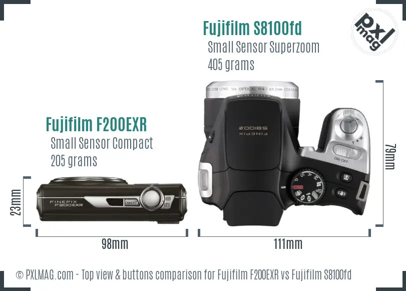 Fujifilm F200EXR vs Fujifilm S8100fd top view buttons comparison