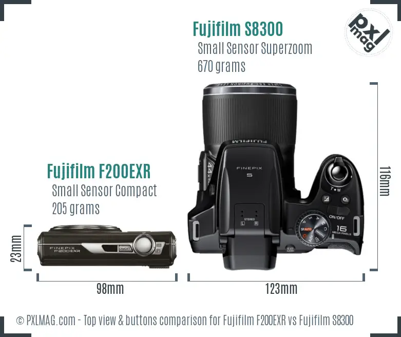 Fujifilm F200EXR vs Fujifilm S8300 top view buttons comparison