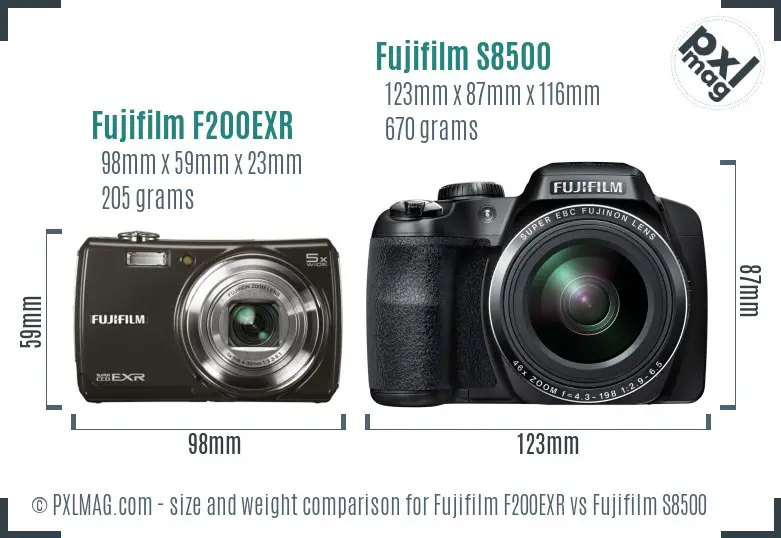 Fujifilm F200EXR vs Fujifilm S8500 size comparison Fujifilm F200EXR vs Fujifilm S8500 size comparison