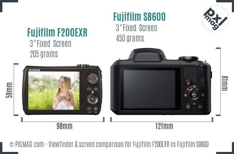 Fujifilm F200EXR vs Fujifilm S8600 Screen and Viewfinder comparison