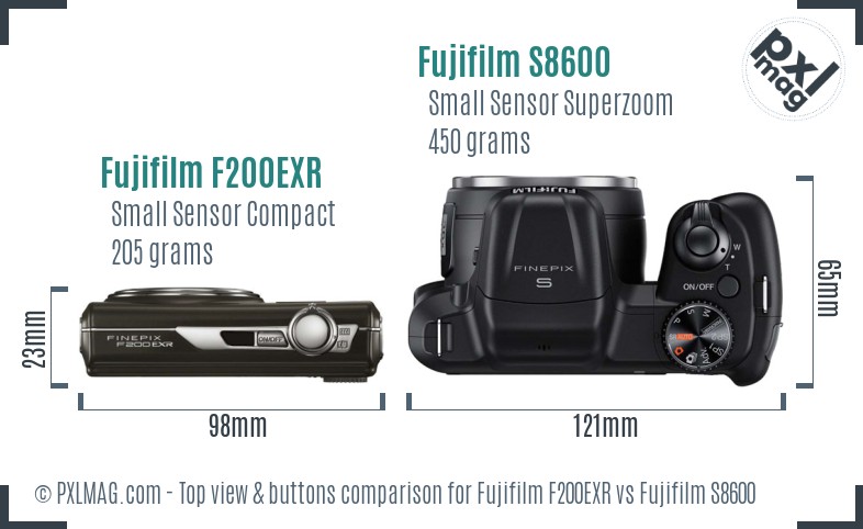 Fujifilm F200EXR vs Fujifilm S8600 top view buttons comparison