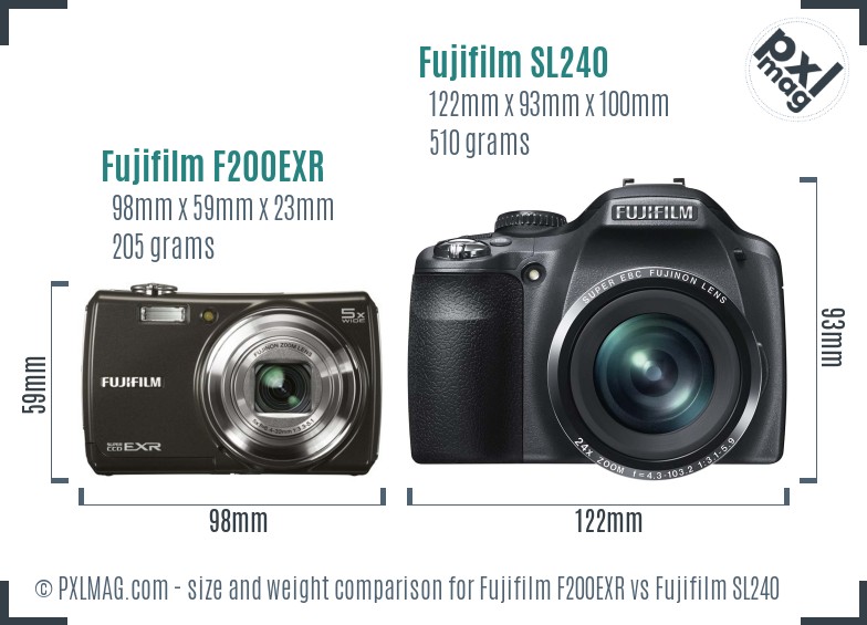 Fujifilm F200EXR vs Fujifilm SL240 size comparison