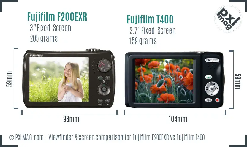 Fujifilm F200EXR vs Fujifilm T400 Screen and Viewfinder comparison