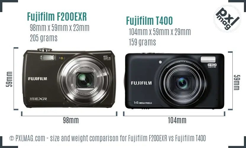 Fujifilm F200EXR vs Fujifilm T400 size comparison