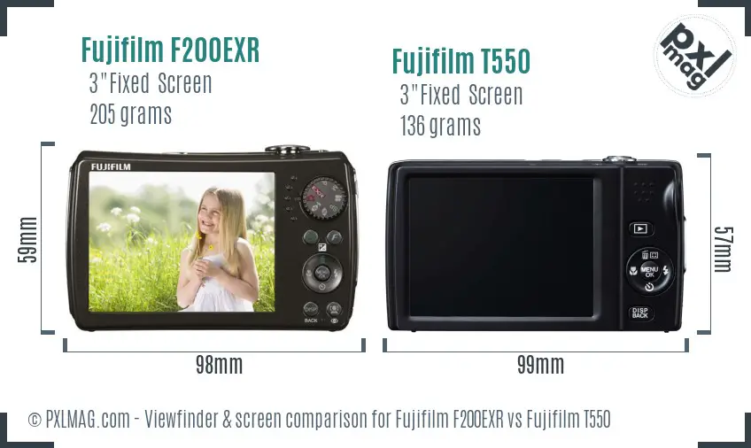 Fujifilm F200EXR vs Fujifilm T550 Screen and Viewfinder comparison