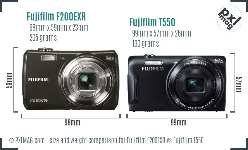 Fujifilm F200EXR vs Fujifilm T550 size comparison