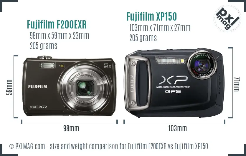 Fujifilm F200EXR vs Fujifilm XP150 size comparison