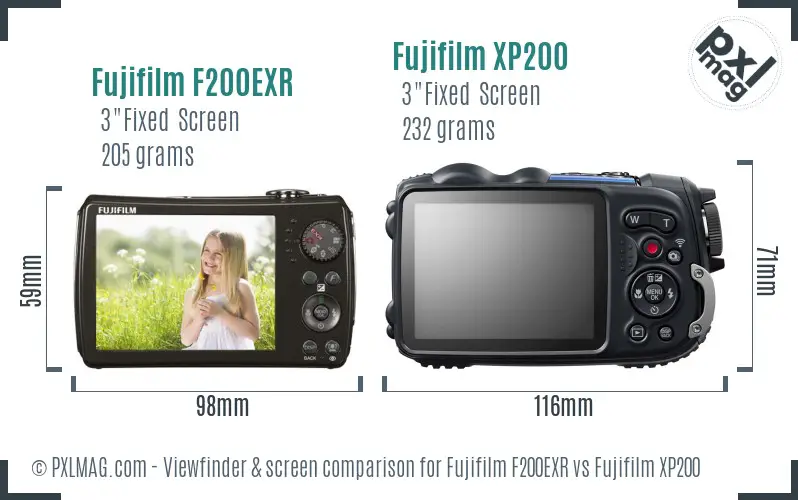 Fujifilm F200EXR vs Fujifilm XP200 Screen and Viewfinder comparison