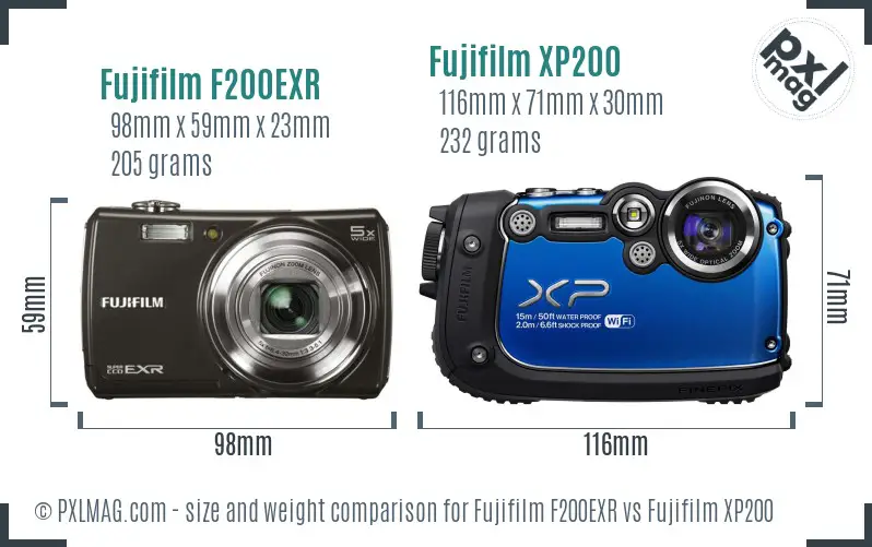 Fujifilm F200EXR vs Fujifilm XP200 size comparison