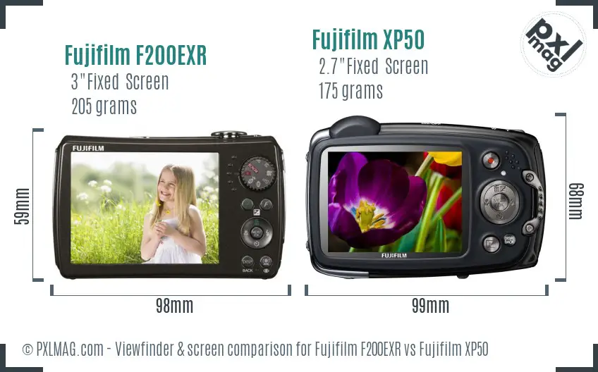 Fujifilm F200EXR vs Fujifilm XP50 Screen and Viewfinder comparison Fujifilm F200EXR vs Fujifilm XP50 Screen and Viewfinder comparison