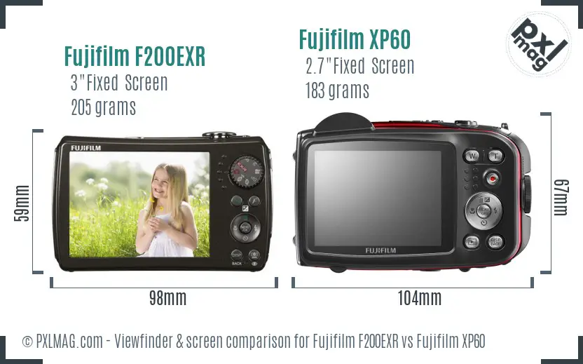 Fujifilm F200EXR vs Fujifilm XP60 Screen and Viewfinder comparison Fujifilm F200EXR vs Fujifilm XP60 Screen and Viewfinder comparison