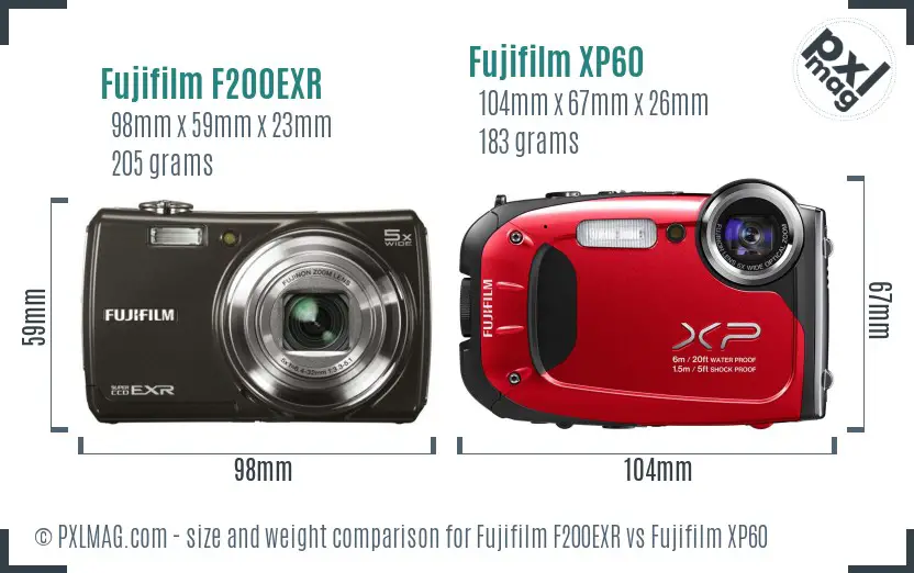 Fujifilm F200EXR vs Fujifilm XP60 size comparison Fujifilm F200EXR vs Fujifilm XP60 size comparison