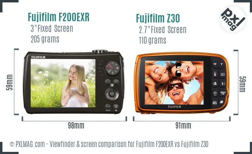 Fujifilm F200EXR vs Fujifilm Z30 Screen and Viewfinder comparison