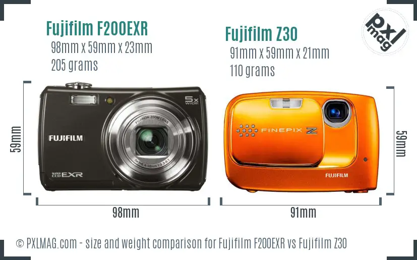 Fujifilm F200EXR vs Fujifilm Z30 size comparison