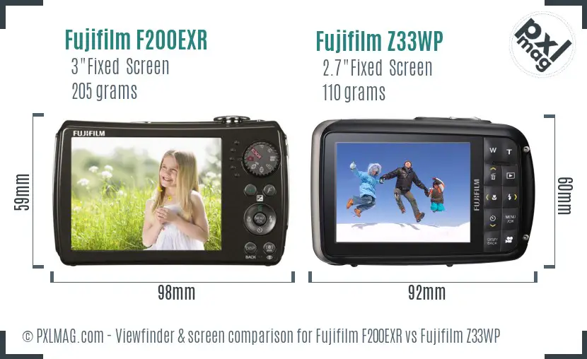 Fujifilm F200EXR vs Fujifilm Z33WP Screen and Viewfinder comparison Fujifilm F200EXR vs Fujifilm Z33WP Screen and Viewfinder comparison