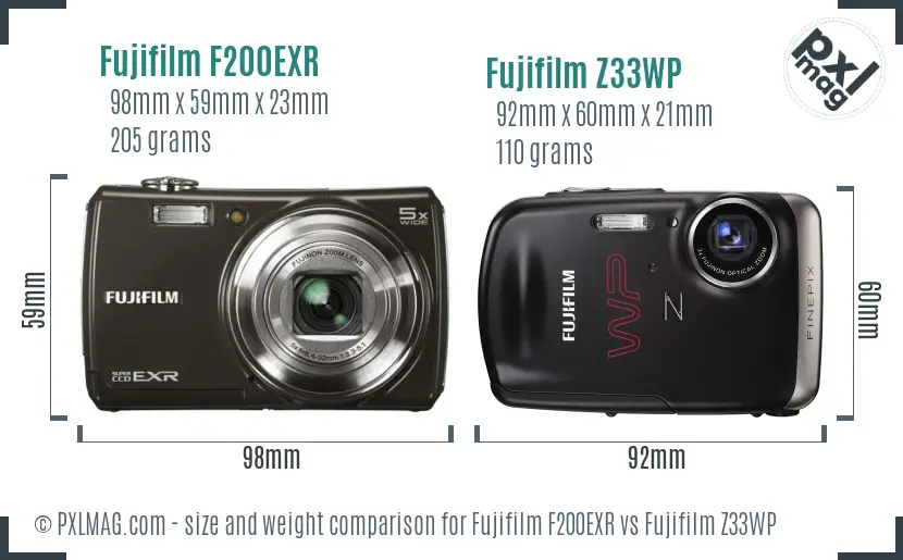 Fujifilm F200EXR vs Fujifilm Z33WP size comparison Fujifilm F200EXR vs Fujifilm Z33WP size comparison