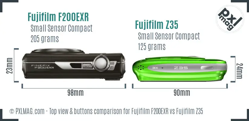 Fujifilm F200EXR vs Fujifilm Z35 top view buttons comparison Fujifilm F200EXR vs Fujifilm Z35 top view buttons comparison