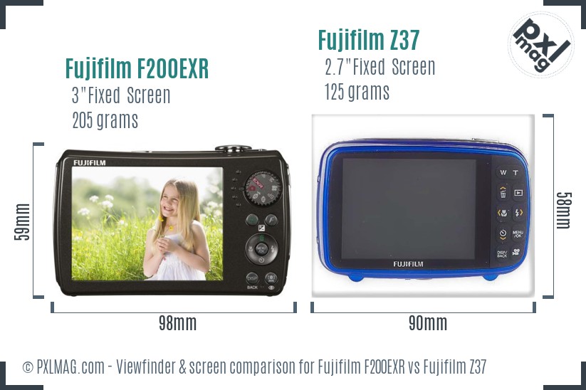 Fujifilm F200EXR vs Fujifilm Z37 Screen and Viewfinder comparison