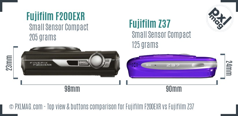 Fujifilm F200EXR vs Fujifilm Z37 top view buttons comparison