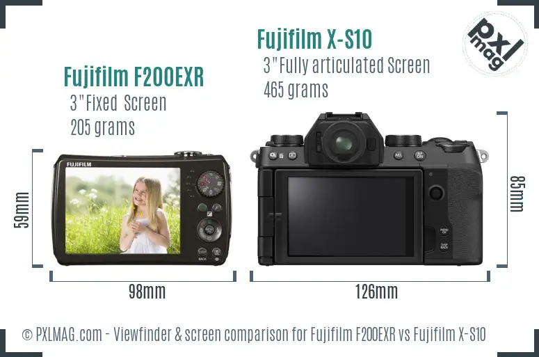 Fujifilm F200EXR vs Fujifilm X-S10 Screen and Viewfinder comparison
