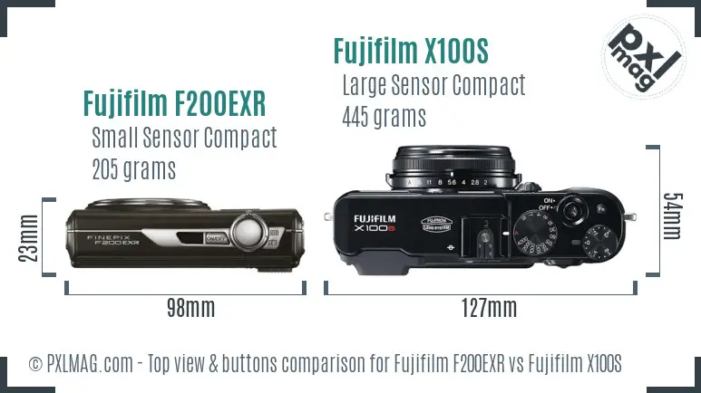Fujifilm F200EXR vs Fujifilm X100S top view buttons comparison