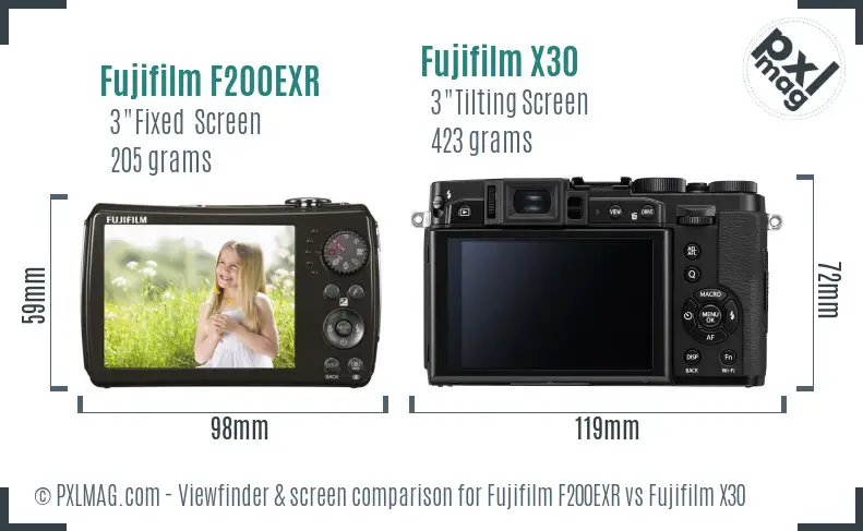 Fujifilm F200EXR vs Fujifilm X30 Screen and Viewfinder comparison