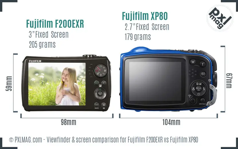 Fujifilm F200EXR vs Fujifilm XP80 Screen and Viewfinder comparison