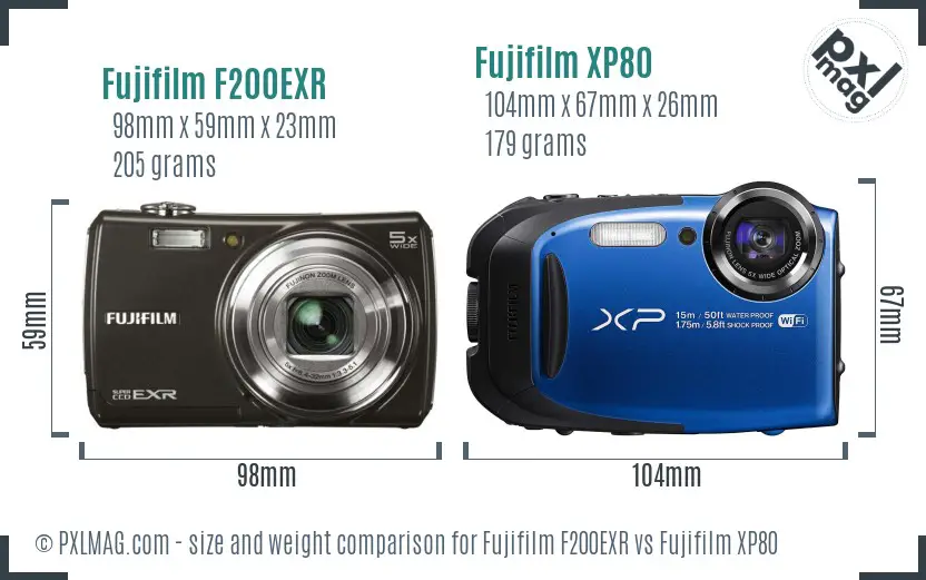 Fujifilm F200EXR vs Fujifilm XP80 size comparison