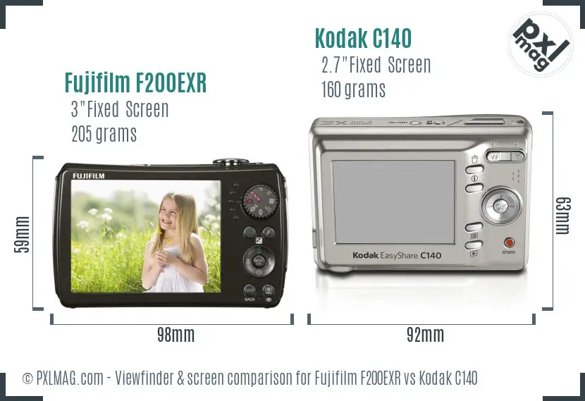 Fujifilm F200EXR vs Kodak C140 Screen and Viewfinder comparison
