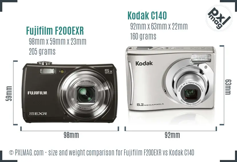Fujifilm F200EXR vs Kodak C140 size comparison
