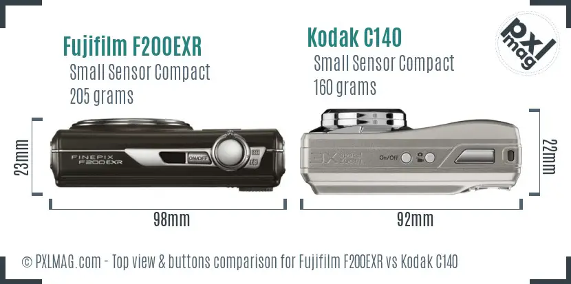 Fujifilm F200EXR vs Kodak C140 top view buttons comparison