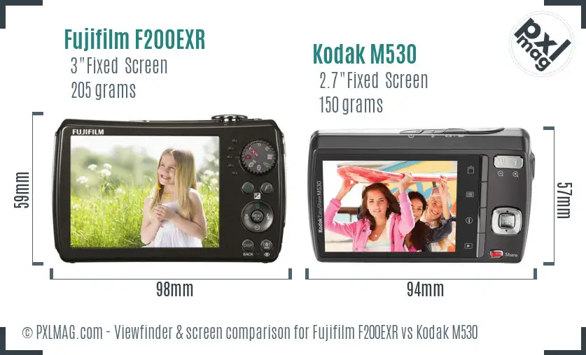 Fujifilm F200EXR vs Kodak M530 Screen and Viewfinder comparison
