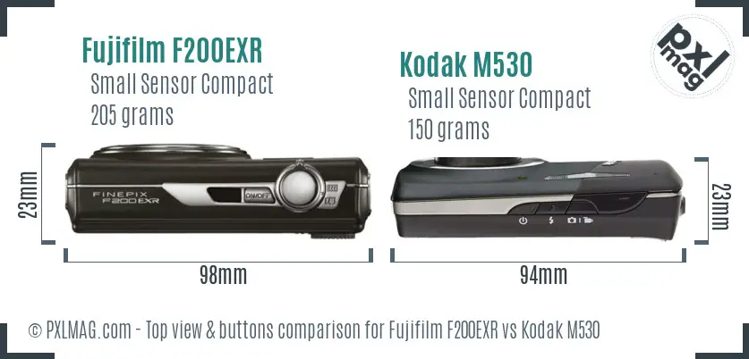 Fujifilm F200EXR vs Kodak M530 top view buttons comparison