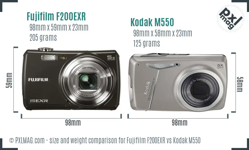 Fujifilm F200EXR vs Kodak M550 size comparison