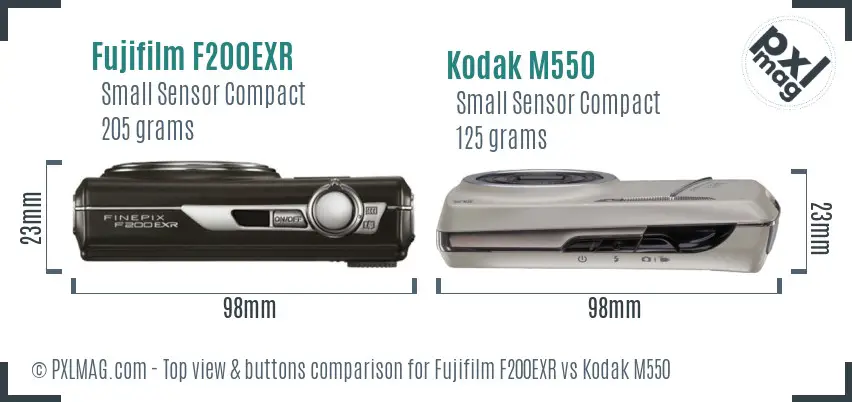 Fujifilm F200EXR vs Kodak M550 top view buttons comparison