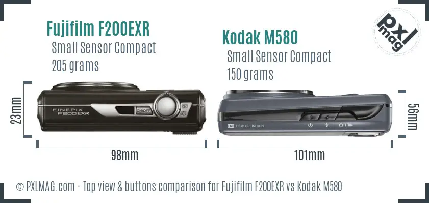 Fujifilm F200EXR vs Kodak M580 top view buttons comparison