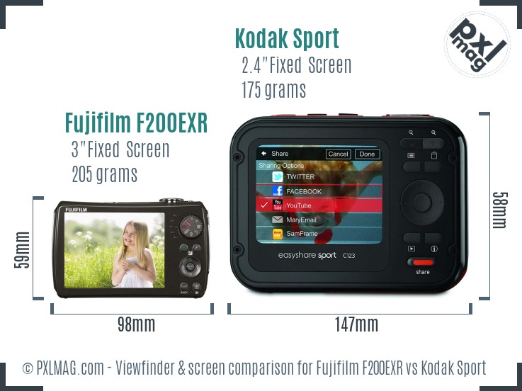 Fujifilm F200EXR vs Kodak Sport Screen and Viewfinder comparison