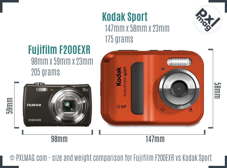 Fujifilm F200EXR vs Kodak Sport size comparison