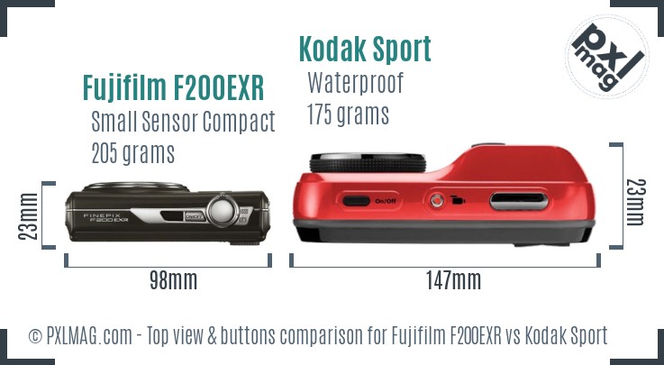 Fujifilm F200EXR vs Kodak Sport top view buttons comparison