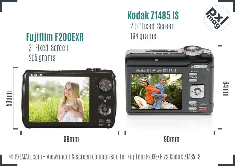 Fujifilm F200EXR vs Kodak Z1485 IS Screen and Viewfinder comparison