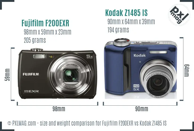 Fujifilm F200EXR vs Kodak Z1485 IS size comparison